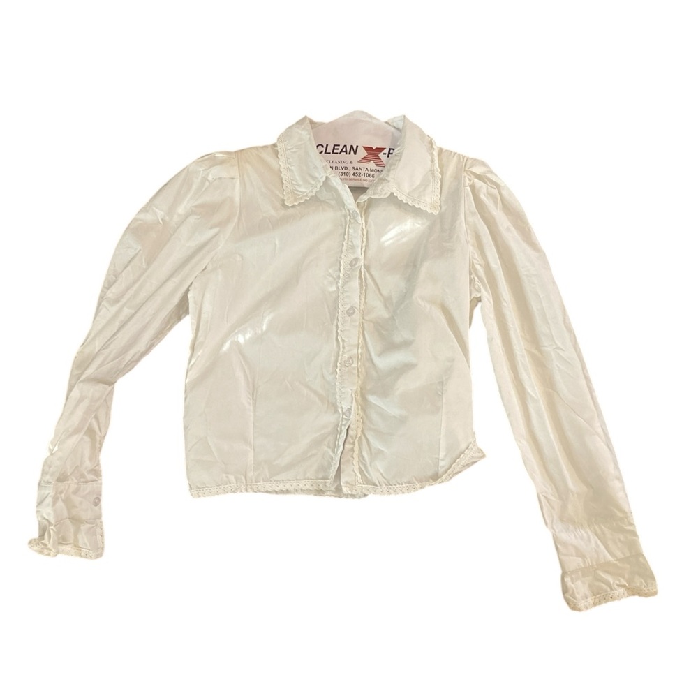 Dazy White Victorian-Style Button-Up Top- Size L-… - image 1